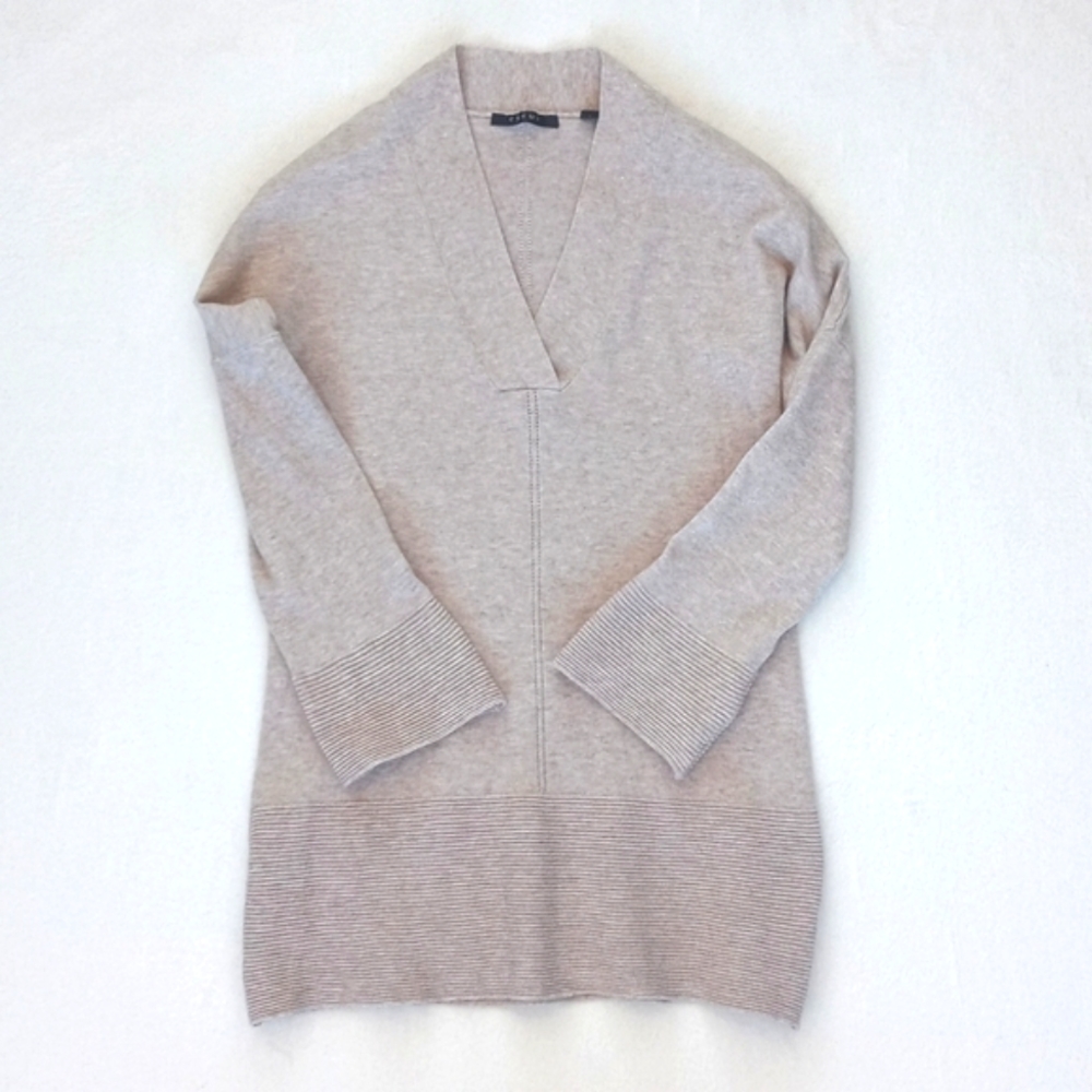Cyrus Women’s Oatmeal Beige Rayon Nylon Blend 3/4 Sleeve V Neck Tunic Sweater S